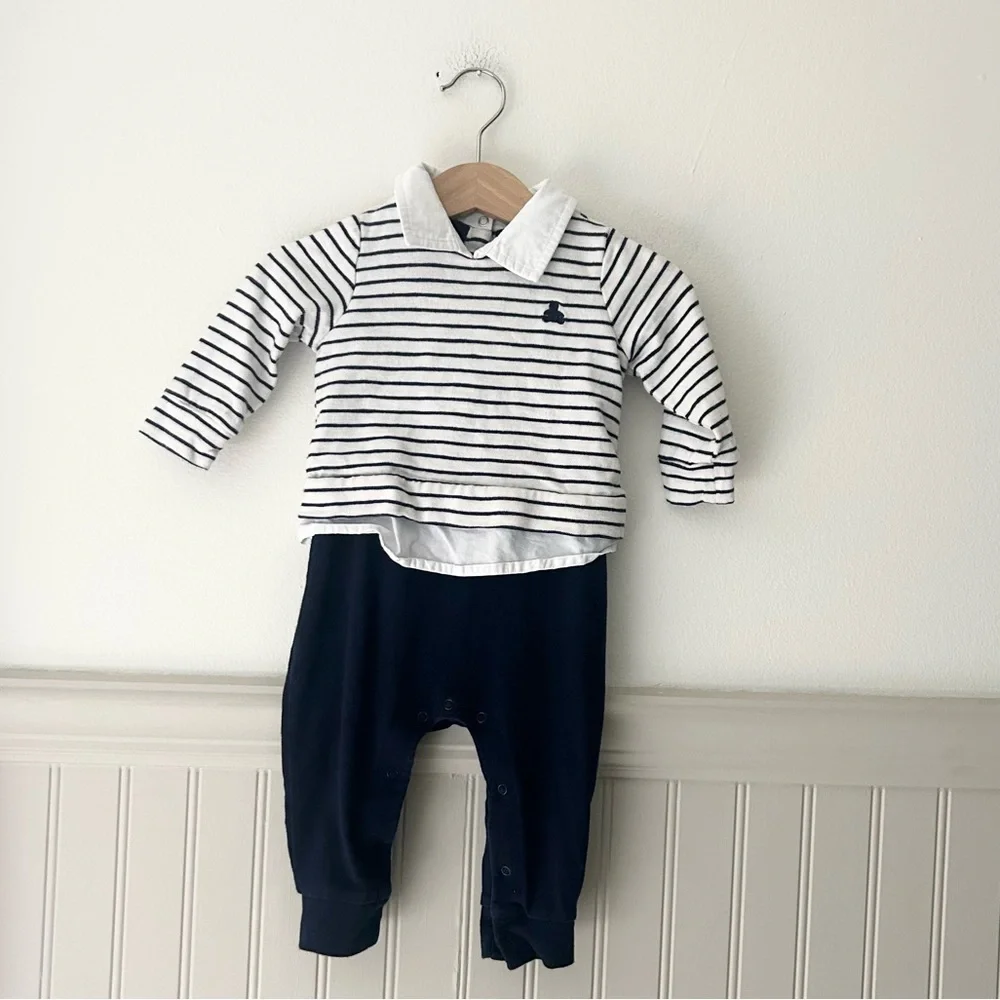 Baby GAP 6-9 Months Baby Striped Navy White 3 in 1 Layer Piece Oufit 100% Cotton